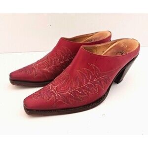 Lucchese Charlie 1 Horse Mayela Heeled Mule Handcrafted Red Leather Sz 6